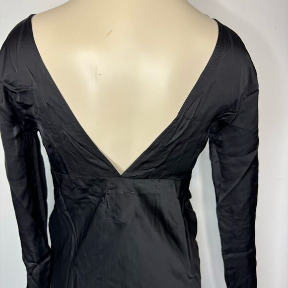 Chaser Women's Small Fit Flare Mini Dress Black Satin Twist Front Detail V Back - Picture 2 of 7
